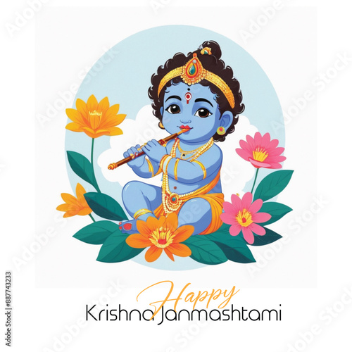  Happy Krishna Janmashtami illustration of Lord Krishna