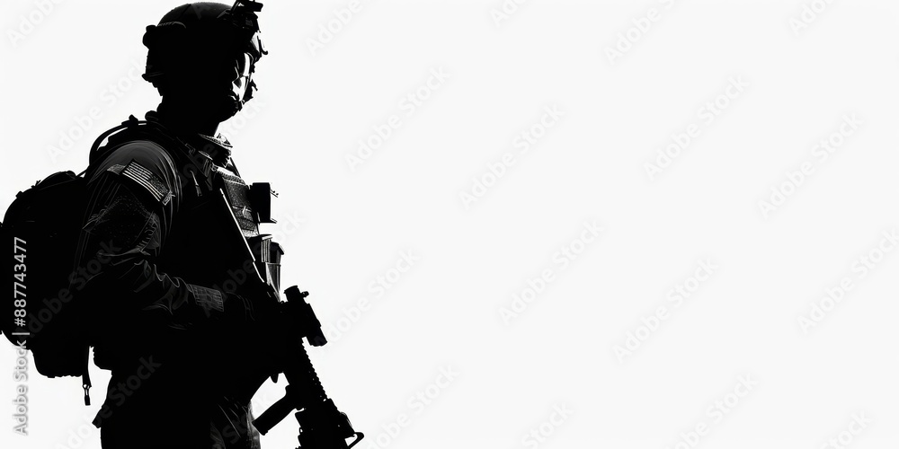 dark silhouette of unrecognizable soldier on a white background dark silhouette of unrecognizable soldier on a white background