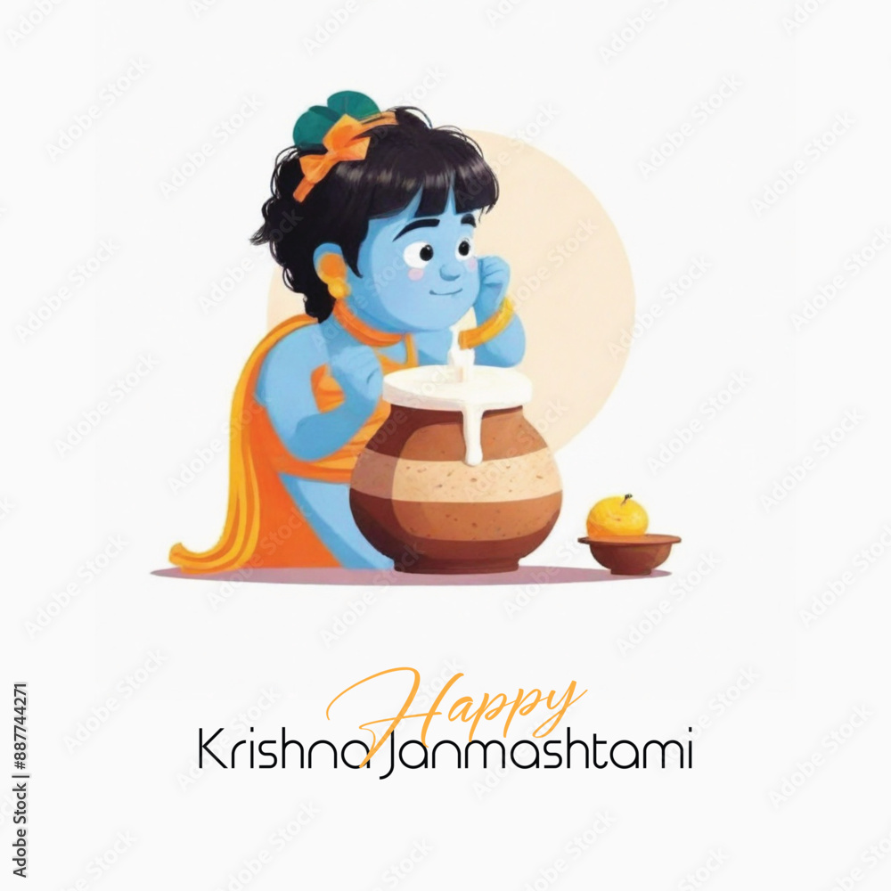Happy Krishna Janmashtami illustration of Lord Krishna Happy Krishna Janmashtami illustration of Lord Krishna