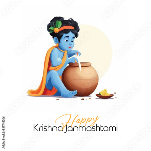  Happy Krishna Janmashtami illustration of Lord Krishna
