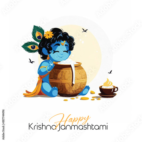  Happy Krishna Janmashtami illustration of Lord Krishna