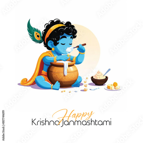  Happy Krishna Janmashtami illustration of Lord Krishna