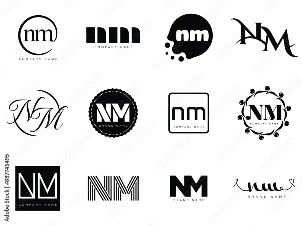 NM logo company template. Letter n and m logotype. Set different classic serif lettering and modern bold text with design elements. Initial font typography. NM logo company template. Letter n and m logotype. Set different classic serif lettering and modern bold text with design elements. Initial font typography.