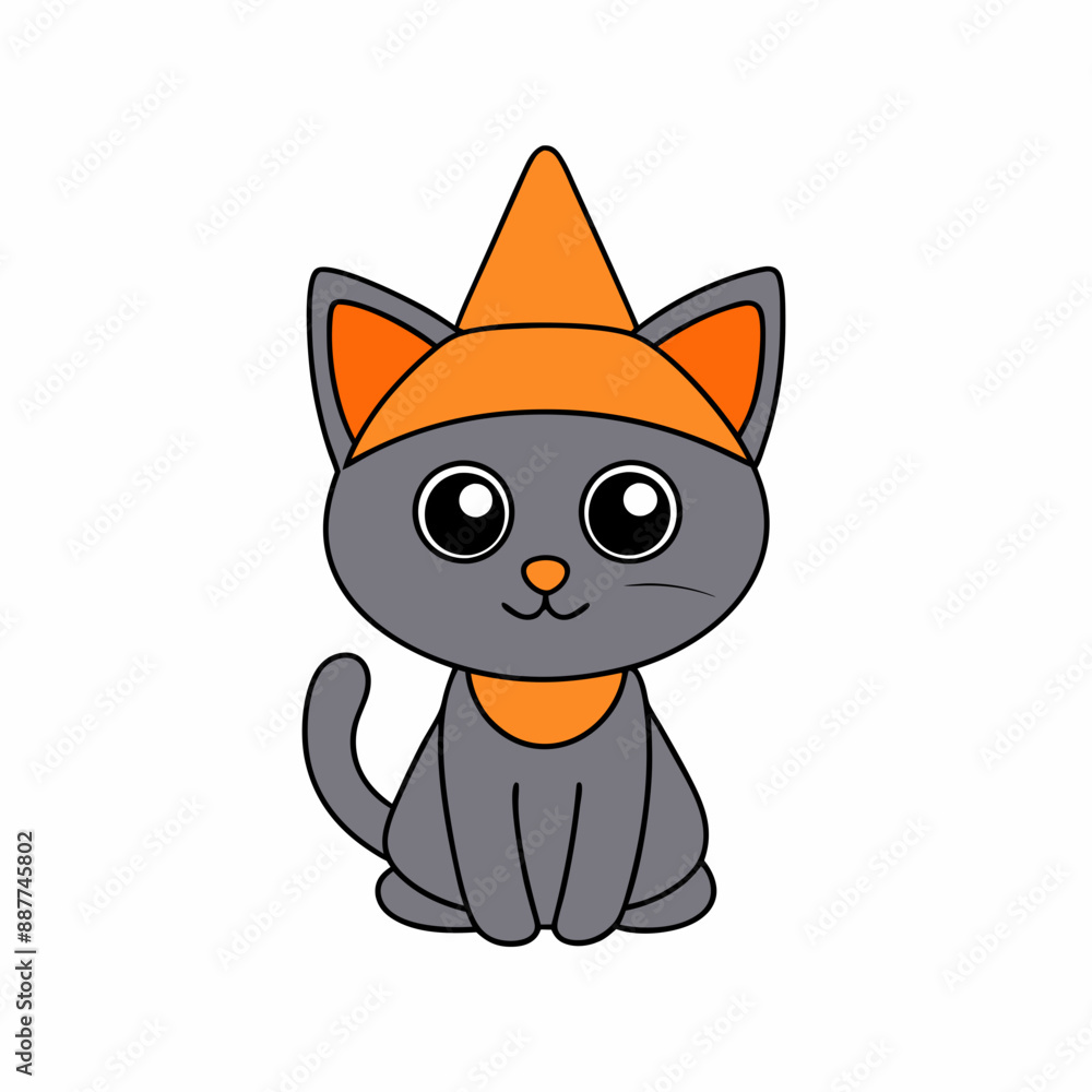 Playful vector illustration of a cat in a holiday hat with Christmas themes on a white background great for festive artwork Playful vector illustration of a cat in a holiday hat with Christmas themes on a white background great for festive artwork