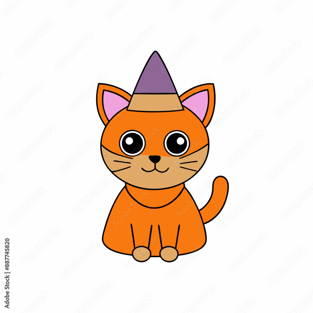 Playful vector illustration of a cat in a holiday hat with Christmas themes on a white background great for festive artwork Playful vector illustration of a cat in a holiday hat with Christmas themes on a white background great for festive artwork
