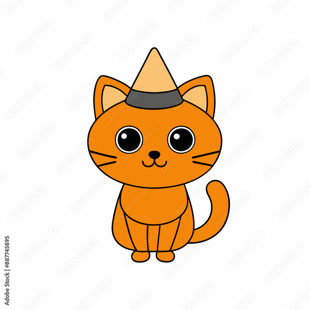 Playful vector illustration of a cat in a holiday hat with Christmas themes on a white background great for festive artwork Playful vector illustration of a cat in a holiday hat with Christmas themes on a white background great for festive artwork