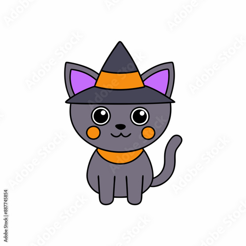 Playful vector illustration of a cat in a holiday hat with Christmas themes on a white background great for festive artwork