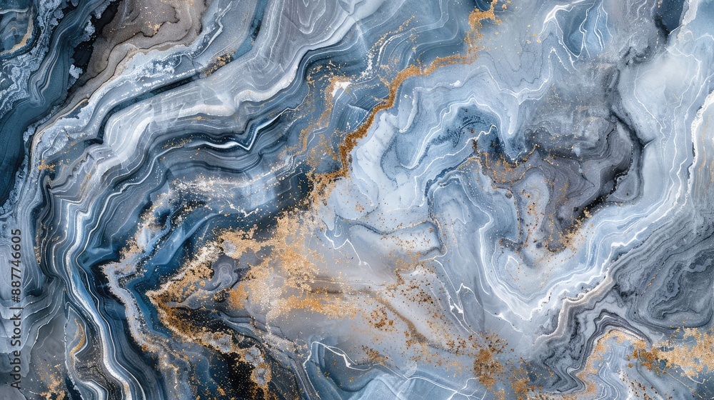 Blue and gold fluid art painting with marble effect Blue and gold fluid art painting with marble effect
