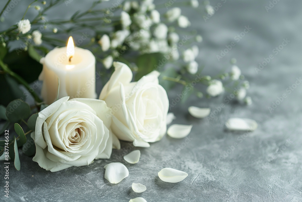 White Candles with Roses and Flowers Petals White Candles with Roses and Flowers Petals