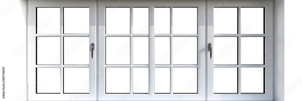 Door Window Design with Glasses and White Frame, Home Construction Concept Door Window Design with Glasses and White Frame, Home Construction Concept