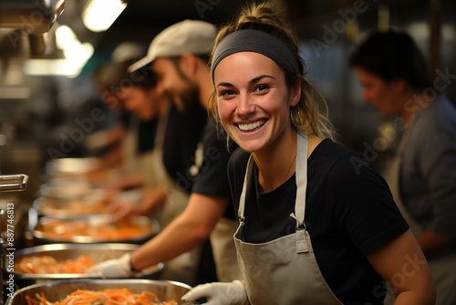 Fototapeta Naklejka Na Ścianę i Meble -  Junge Frau als Küchenhilfe Küchengehilfin Studentin Studentenjob
