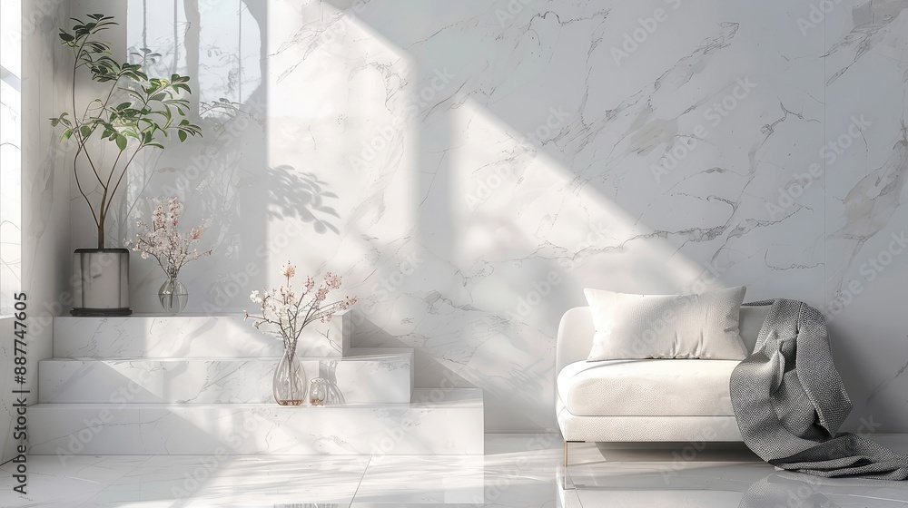 Bright and Airy Living Room With Marble Walls and Stylish Furnishings Bright and Airy Living Room With Marble Walls and Stylish Furnishings