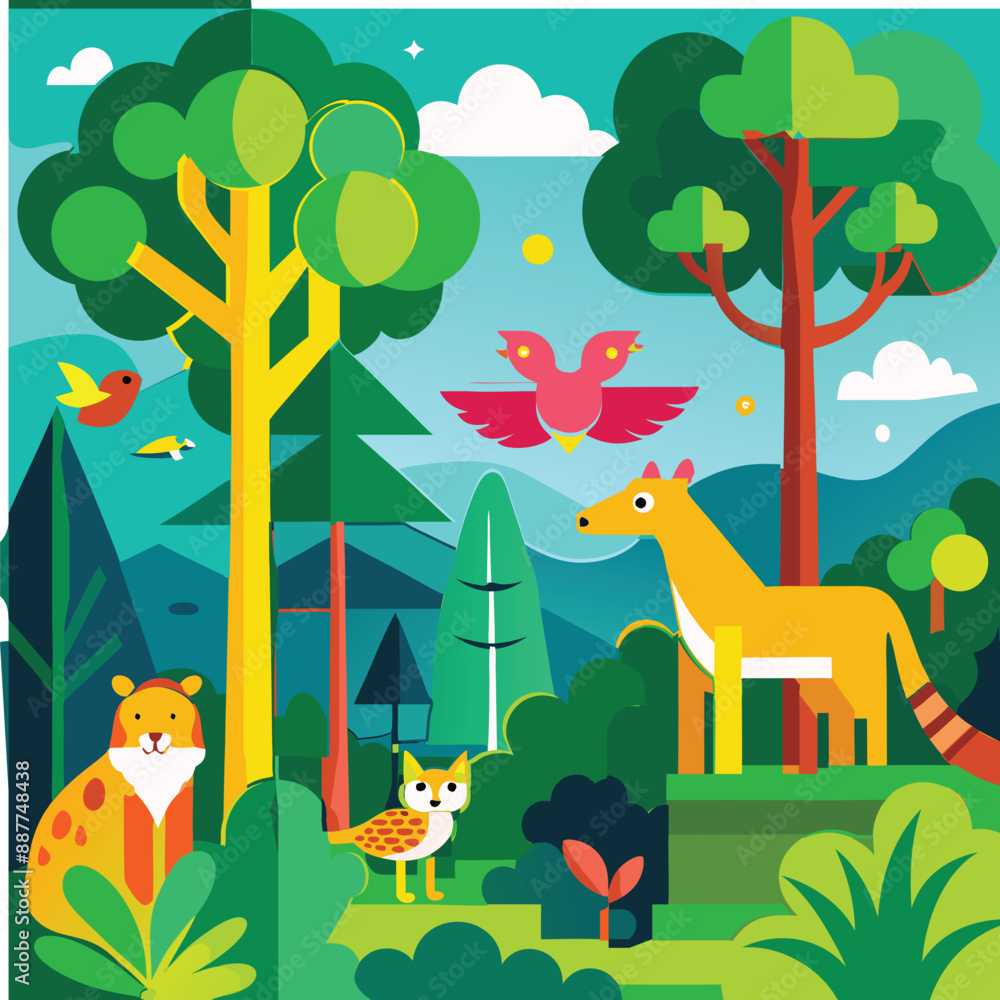 Obraz premium Vibrant forest vector illustration 