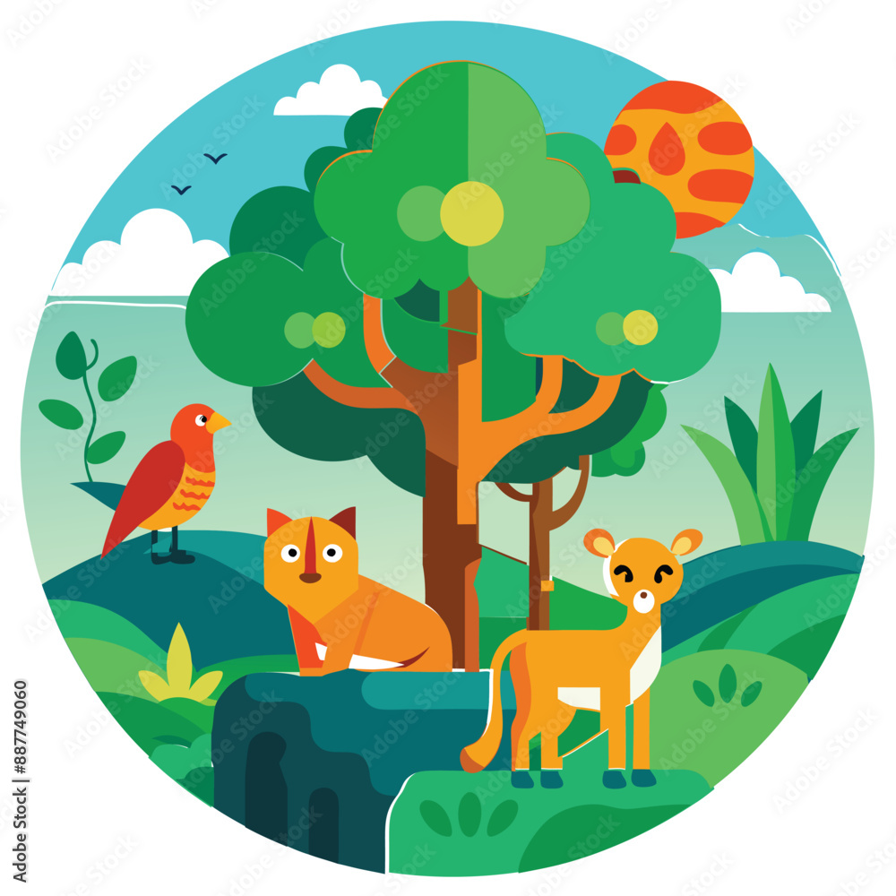 Naklejka premium Vibrant forest vector illustration 