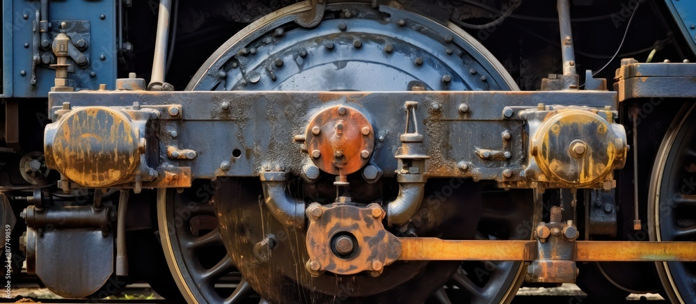 Fototapeta premium Close-up of a Steam Locomotive Wheel and Mechanism