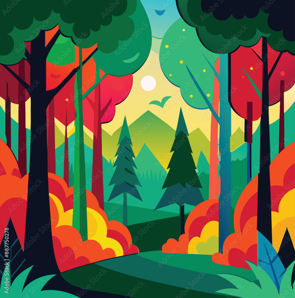 Vibrant forest vector illustration Vibrant forest vector illustration