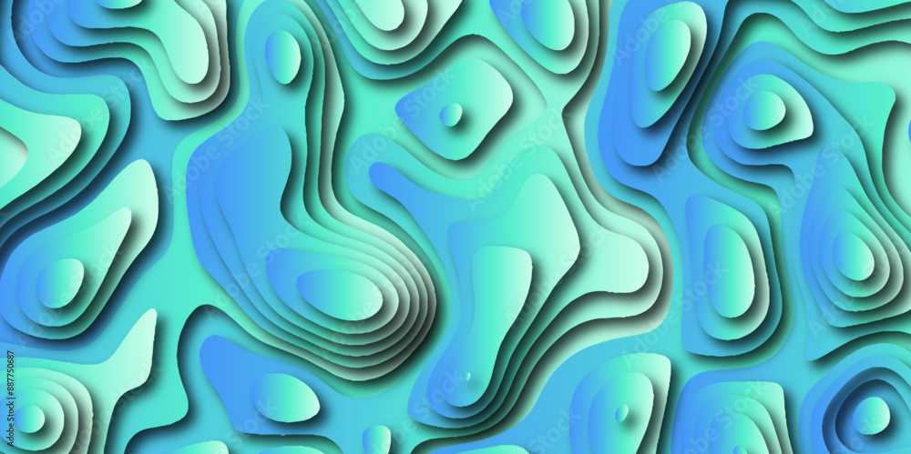 3D Papercut Stylized White topographic contour scheme and terrain ...