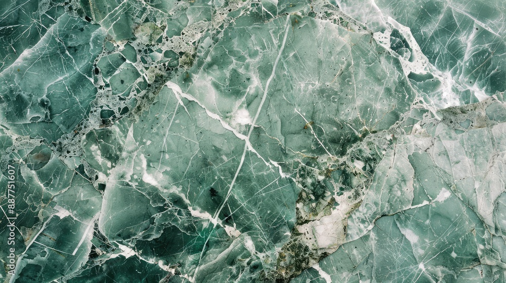 Fototapeta premium Green marble surface with white veins and cracks