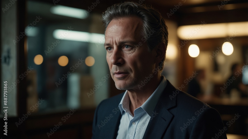 A middle-aged man in a suit looks focused and serious in an office setting, suggesting a business or professional environment.
A middle-aged man in a suit looks focused and serious in an office setting, suggesting a business or professional environment.