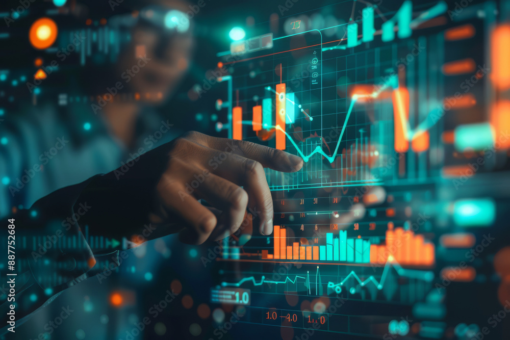investor examines financial stability through ascending graphs symbolizing diversification and investment analysis investor examines financial stability through ascending graphs symbolizing diversification and investment analysis