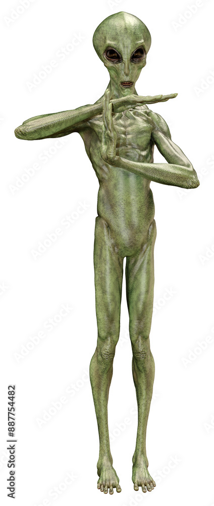 3D Rendering Green Alien on White 3D Rendering Green Alien on White
