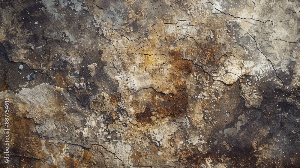 Fototapeta premium Weathered stone wall texture with cracks and peeling paint