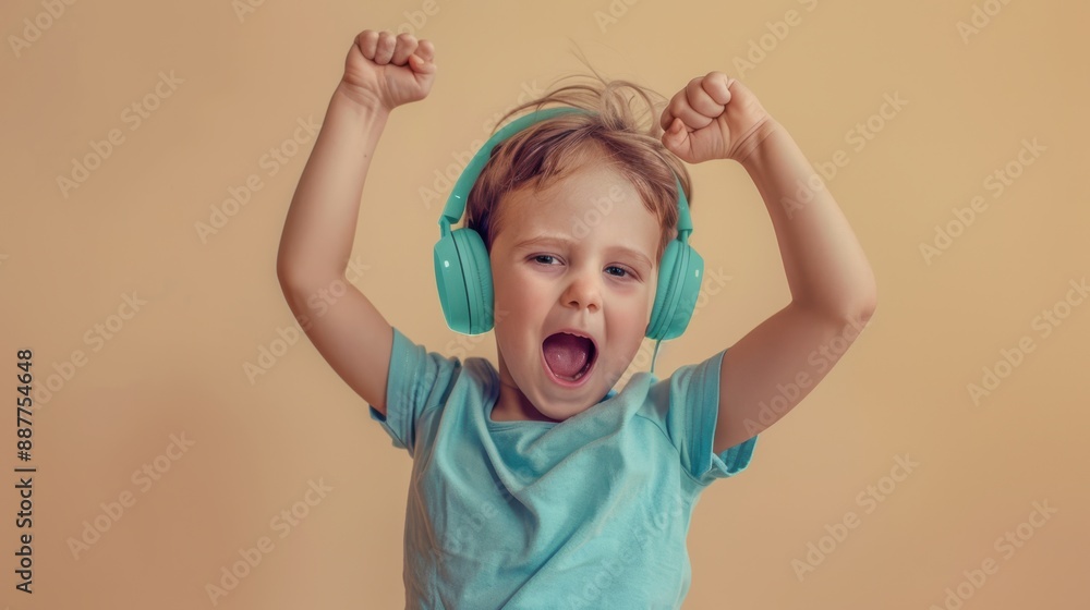 The happy child with headphones The happy child with headphones