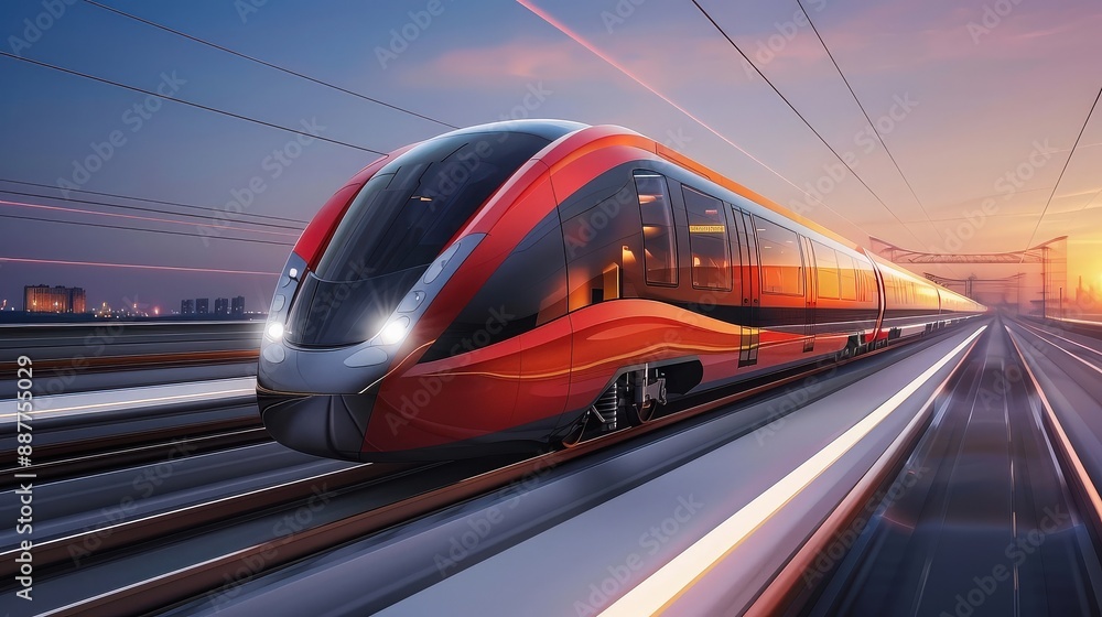 Modern High-Speed Train at Sunset Modern High-Speed Train at Sunset