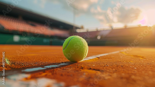 Green tenis ball on court