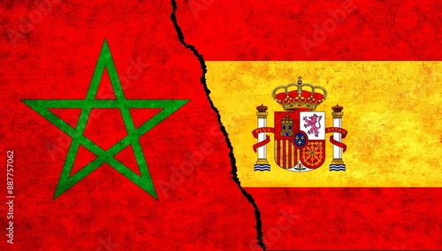 Foto Spain and Morocco flag together on wall