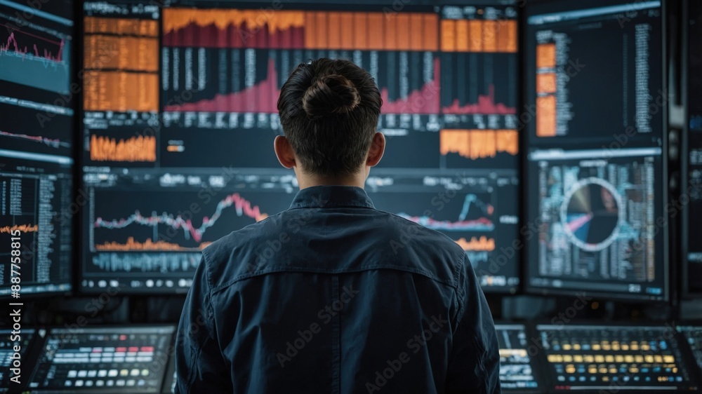A financial analyst monitors comprehensive market data displayed on multiple screens, analyzing charts and trends in a high-tech trading room.
A financial analyst monitors comprehensive market data displayed on multiple screens, analyzing charts and trends in a high-tech trading room.