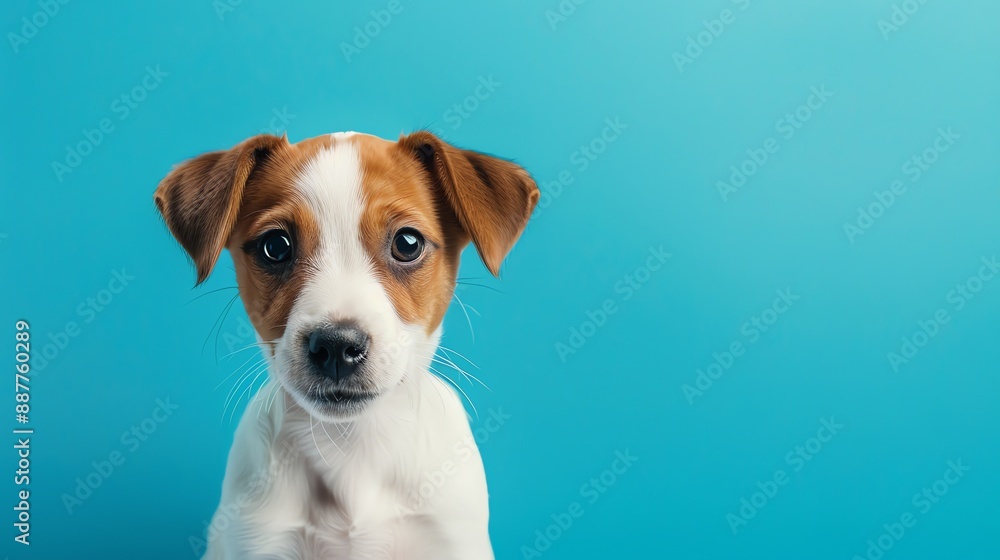 Adorable Jack Russell puppy looking at the camera, isolated on a blue background. Adorable Jack Russell puppy looking at the camera, isolated on a blue background.