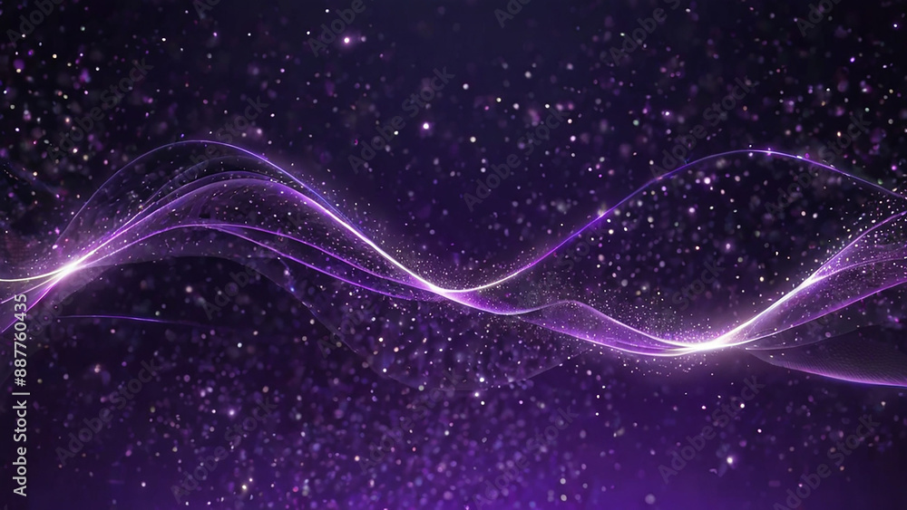 Fototapeta premium Digital purple particles wave and light shining dots stars with abstract background. Ai generative.