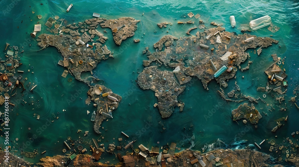 World of plastic - map made of plastic bottles, ecology and environmental concept. AI generated illustration World of plastic - map made of plastic bottles, ecology and environmental concept. AI generated illustration