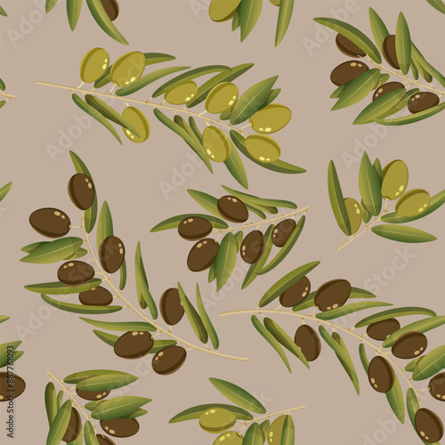 Seamless pattern olives branch