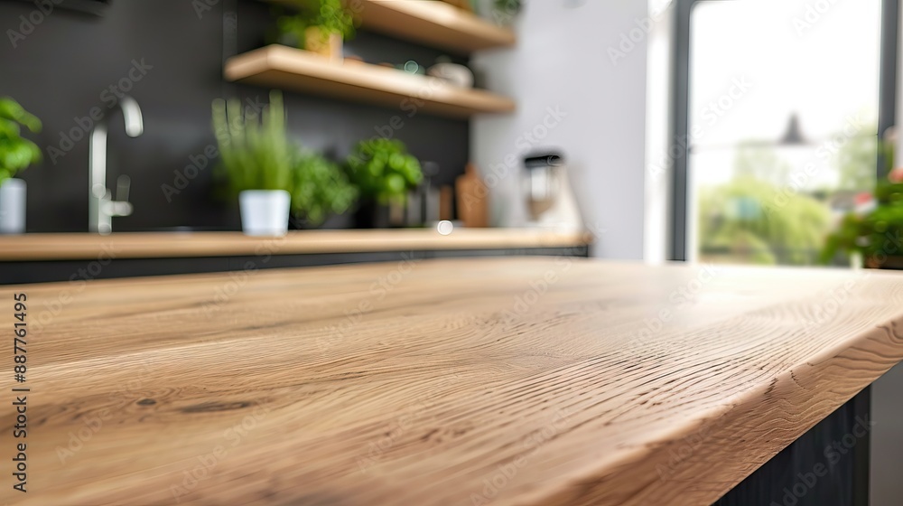 wood table background with sunlight window create leaf shadow on wall with blur indoor green plant foreground.panoramic banner mockup for display of product. AI generated illustration wood table background with sunlight window create leaf shadow on wall with blur indoor green plant foreground.panoramic banner mockup for display of product. AI generated illustration
