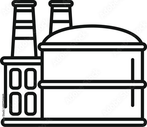 Line drawing of an industrial facility processing fossil fuels, emphasizing the concept of energy production and environmental impact