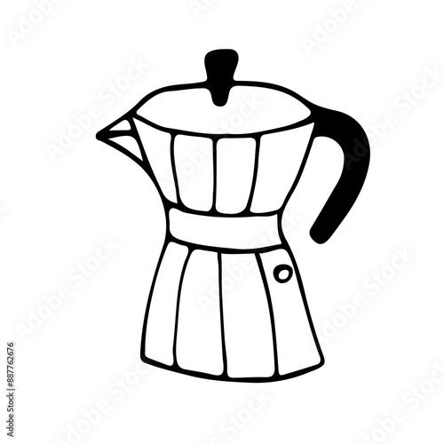 Fotografie A hand-drawn Italian espresso machine, a moka pot icon, a coffee pot doodle in b