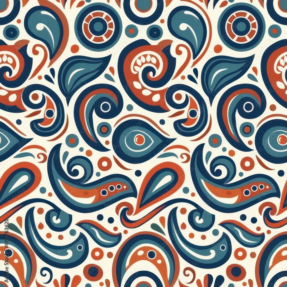 Abstract Floral Pattern in Blue, Orange, and White Abstract Floral Pattern in Blue, Orange, and White