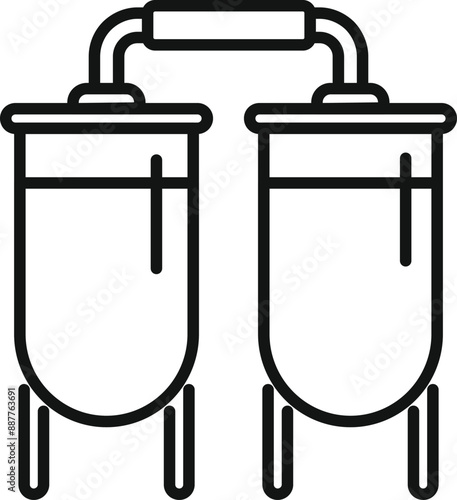 Two industrial tanks are connected, representing a system for liquid storage and processing