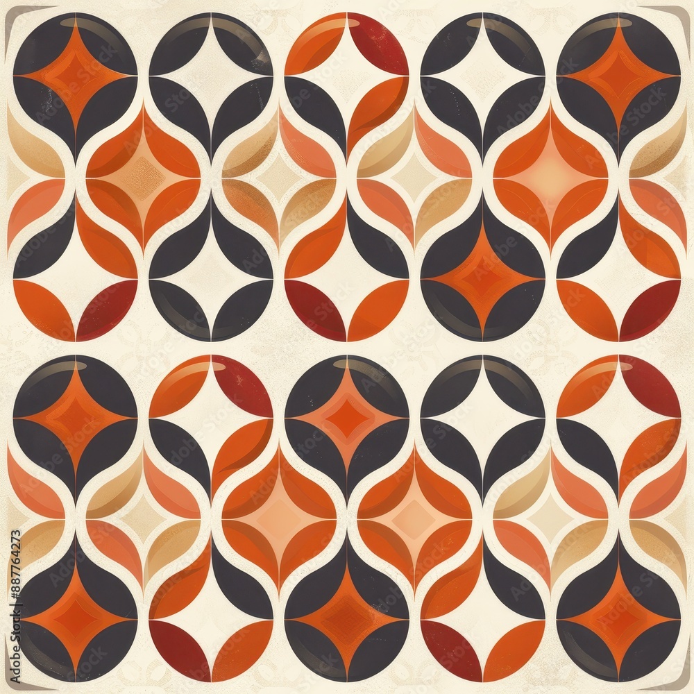 Fototapeta premium Retro Geometric Pattern in Orange, Black, and White