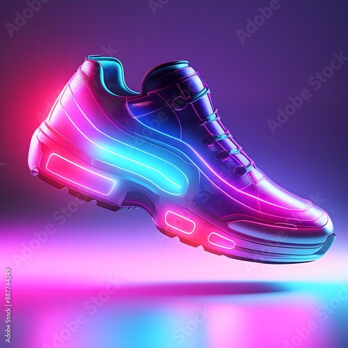AI generated sneaker, 3D render, luminous, glowing neon concept, sport shoe, street culture, glow in the dark, Art