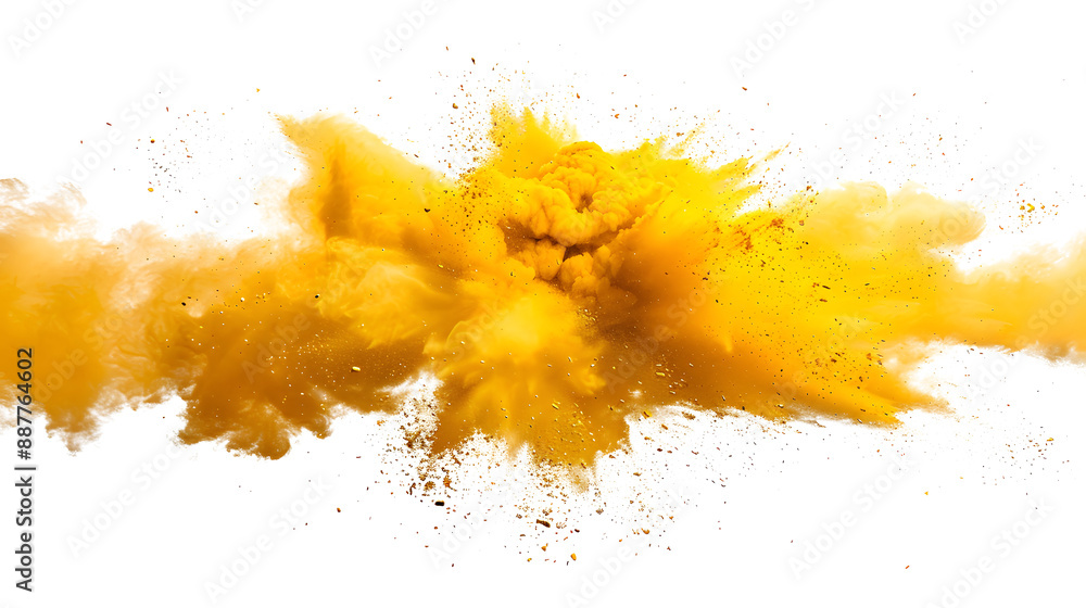 yellow powder explosion cloud isolated on white background yellow powder explosion cloud isolated on white background