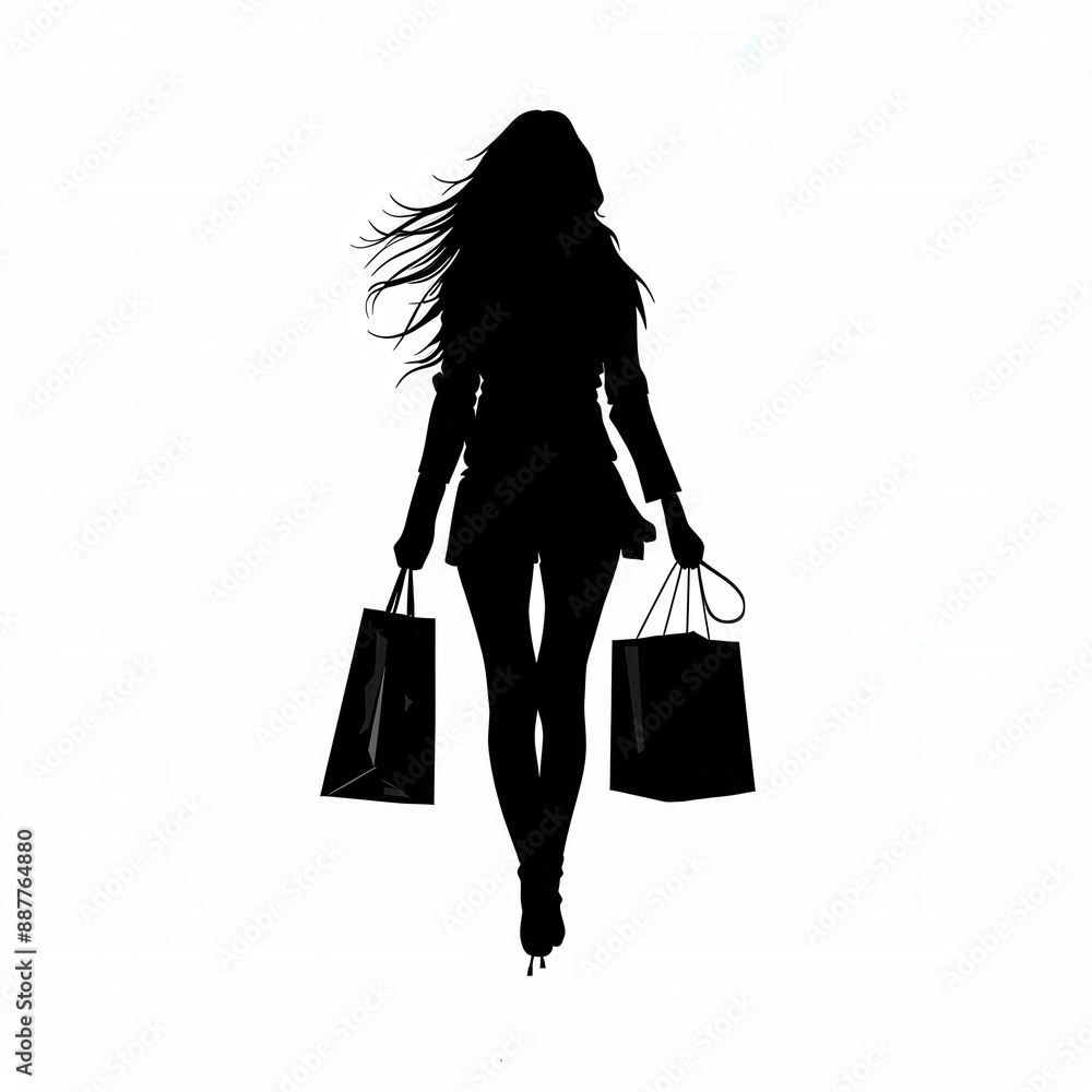 Artistic illustration of female shopping with shopping bags Artistic illustration of female shopping with shopping bags