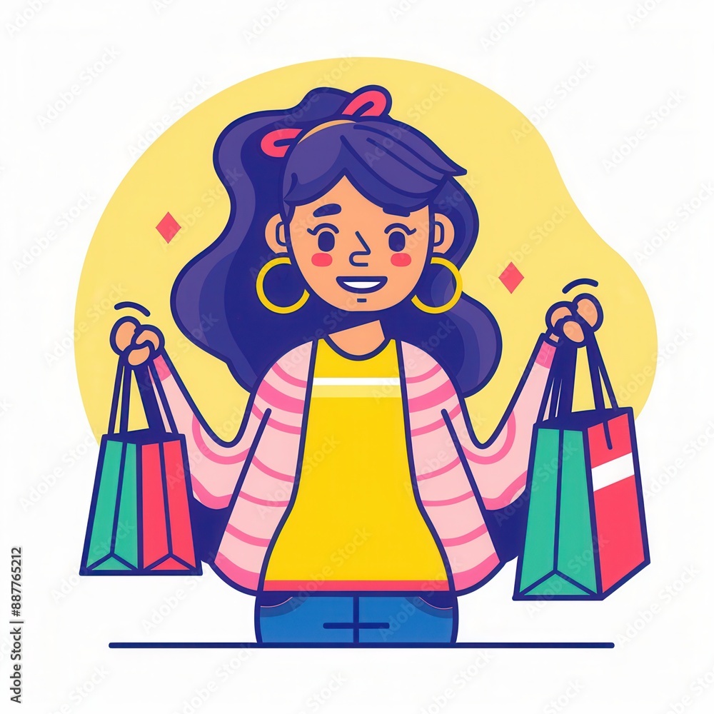 Artistic illustration of female shopping with shopping bags Artistic illustration of female shopping with shopping bags