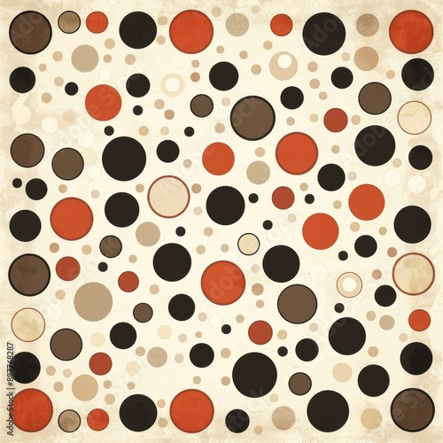 Abstract Polka Dot Pattern In Red, Black, And Beige