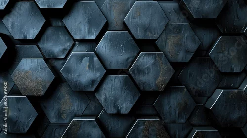 Obraz  z motywem Abstract black texture background hexagon carbon