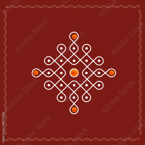 Traditional Kolam Designs, South Indian Culture, Indian Festival Backgrounds. Rangoli, Dots Kolam, Muggulu, line art