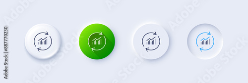Chart line icon. Neumorphic, Green gradient, 3d pin buttons. Update Report graph or Sales growth sign. Analysis and Statistics data symbol. Line icons. Neumorphic buttons with outline signs. Vector