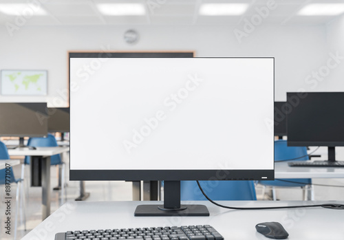 Close-Up of Monitor in Modern Computer Classroom